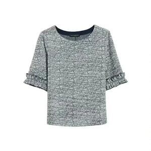 Banana Republic Women's Dark Navy & White Poly/Cotton/Rayon Textured Boucle Ruff